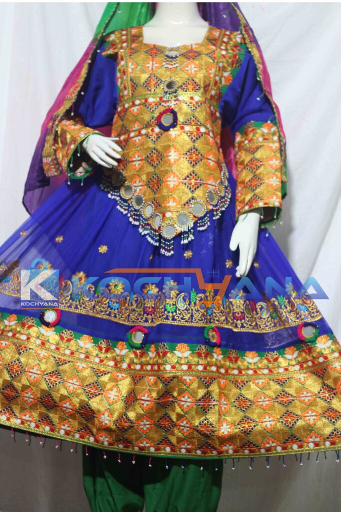 Afghan Dress Traditional Frock Afghani Frock Full Size Blue Kochyana